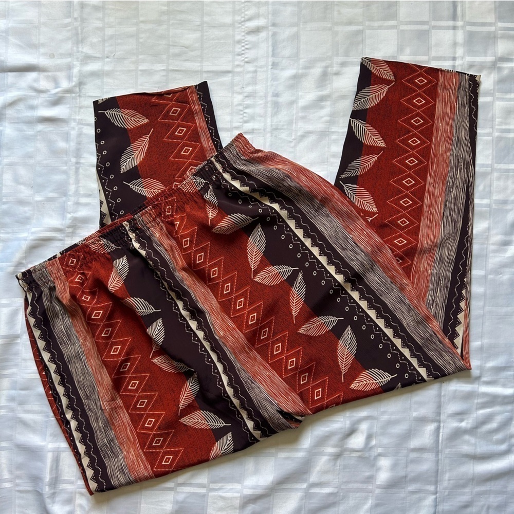 Career Elements Vintage Lightweight Loose Fit Earth Tone Eclectic Print Pants